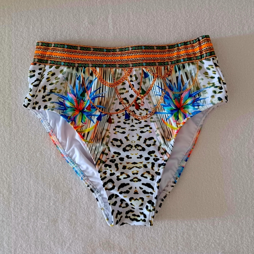 VENUS Floral and Leopard Print High-Rise Bikini Bottom, size 4